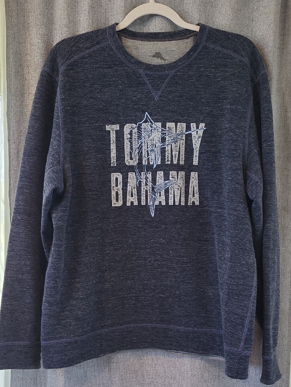 Tommy Bahama Flip/Reversible Navy Heather Crewneck Logo Sweater